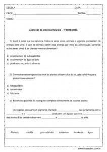 Prova de Ciências 1º Bimestre - 5º ano
