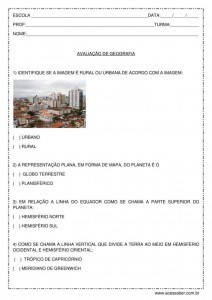 Prova de geografia - 5º ano