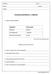 Prova de Matemática 1º Bimestre - 5º ano