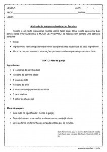 Atividade de interpretação de texto: Receita - 5º ano