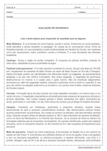 Avaliação de Geografia - 5º ano