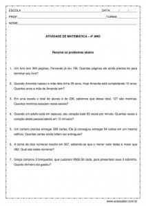 Situações problema para 4º ano