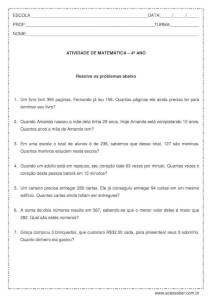 Situações problema para 4º ano