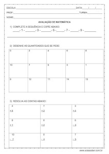 Avaliação de Matemática 1º ano