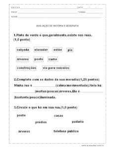 avaliação de história e geografia 2º ano