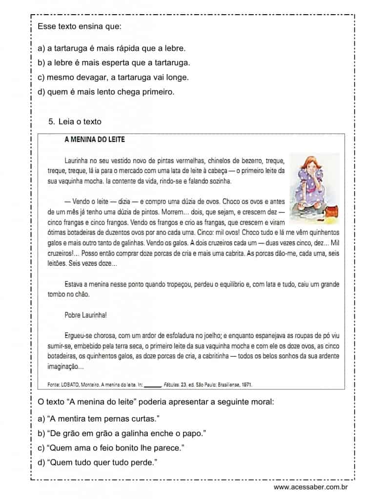 avaliação de língua portuguesa 3º ano