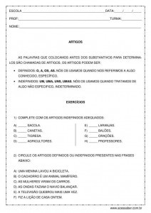 Artigos definidos e indefinidos exercicios