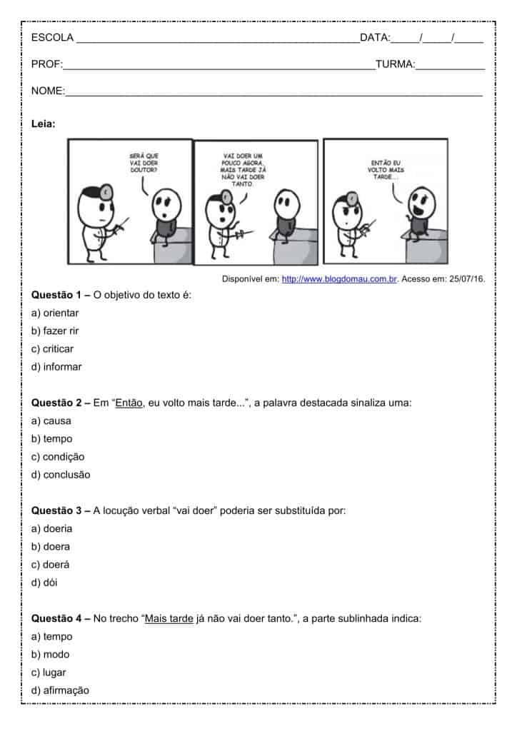 Atividade de português: Locução verbal - 6º ano
