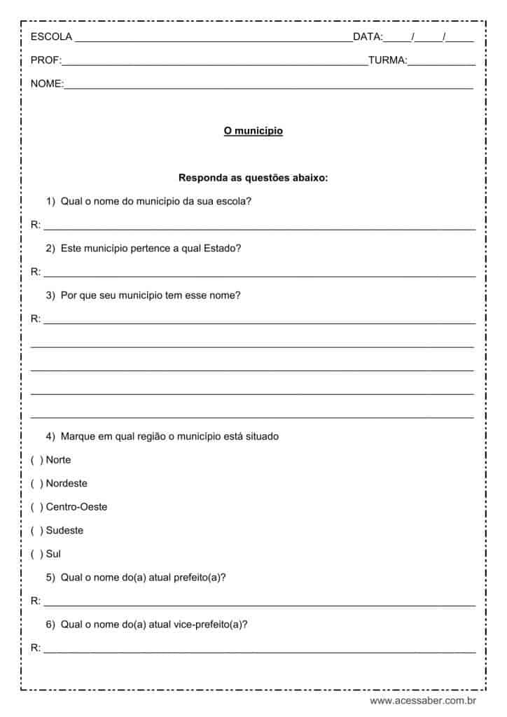 Atividade de geografia: O município - 4º ou 5º ano Atividade de geografia: O município - 4º ou 5º ano
