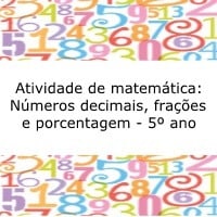 Atividade de matemática: números decimais, fração e porcentagem - 5º ano