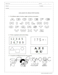 avaliação de português 1º ano