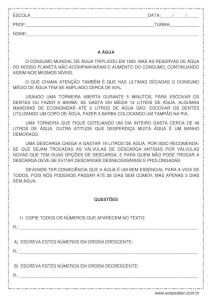 Exercícios de matemática: A água - 4º ou 5º ano