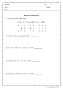 Avaliação de matemática: Valor posicional e multiplicação - 4º ou 5º ano