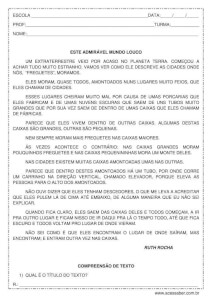 Atividade de interpretação de texto - este admirável mundo louco - 4º ou 5º ano
