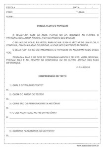 Interpretação de texto: O beija-flor e o papagaio - 2º ou 3º ano