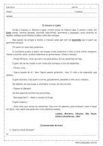 Atividade de interpretacao de texto: O macaco e o gato - 4º ou 5º ano