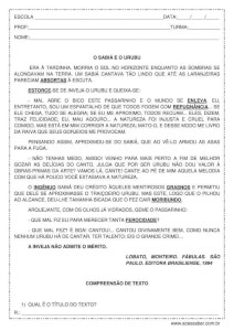 Atividade de interpretação de texto: O sabiá e o urubu - 4º ou 5º ano