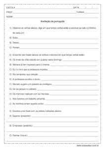 Avaliação de português: Verbos e adjetivos - 5º ano