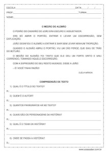 Interpretação de texto: O medão do Alemão - 3º ou 4º ano