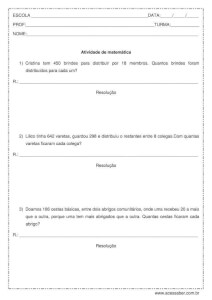 Atividade com problemas de matemática - 4º ou 5º ano