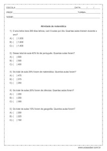 Atividade de matemática: Porcentagem - 4º ou 5º ano