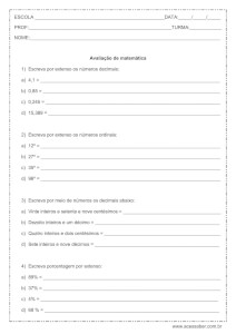 Avaliação de matemática: números decimais, ordinais e porcentagem - 5º ano