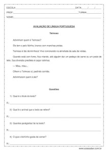 Avaliação de língua portuguesa e interpretação de texto e substantivos - 4º ou 5º ano