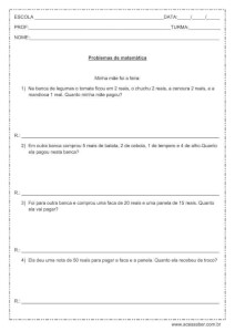 Problemas de matemática: soma e subtração - 3º ou 4º ano