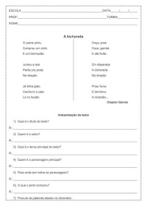 Interpretação de texto: A bicharada - 3º ou 4º ano
