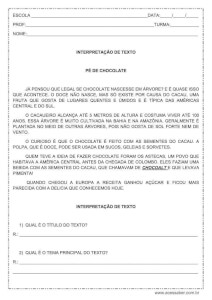 Interpretação de texto: Pé de chocolate - 3º ou 4º ano