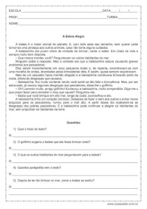 Interpretação de texto: A baleia alegre - 4º ou 5º ano