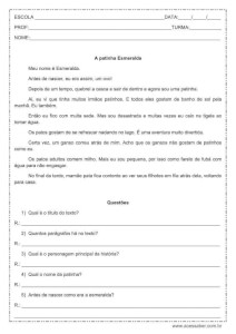 Interpretação de texto: A patinha Esmeralda - 4º ou 5º ano