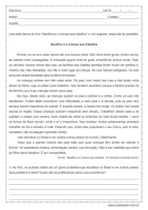 atividade interpretação de texto trecho do livro Serafina e a crianca que trabalha - 7º ano