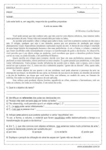 atividade de interpretação de texto a arte na nossa vida