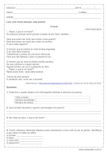 atividade de interpretação de texto do poema o herói - 6º ano