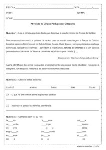 Atividade de português: Ortografia X ou CH - 6º ou 7º ano