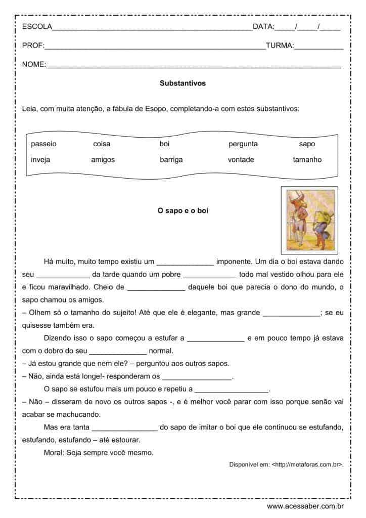 Atividade de português: Substantivos - 6º ano
