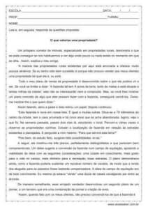 Atividade de interpretação de texto: O que valoriza uma propriedade? - 3º ano Ensino Médio
