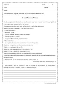 Interpretação de texto: O que é riqueza e pobreza - 9º ano