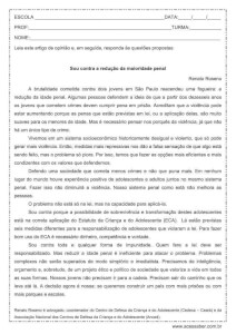 atividade de interpretação de texto: Sou contra a redução da maior idade penal - 1º ano do Ensino Médio
