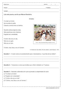 Interpretação de texto: Poema - O bicho - 7º ano