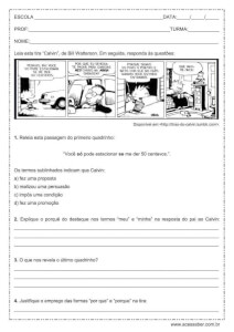 Interpretação de texto: Tira do Calvin - 7º ano