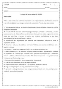 Atividade de português: Produção de texto - Artigo de opinião - Ensino Médio