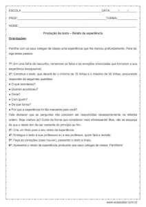 Atividade de português: Produção de texto-Relato de experiência - 9º ano