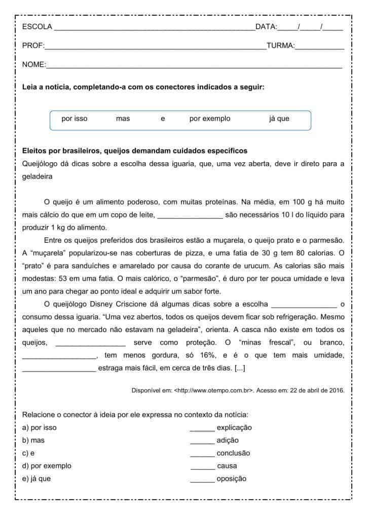 Atividade de português: O uso dos conectivos e seus efeitos de sentido na notícia - 8º ano