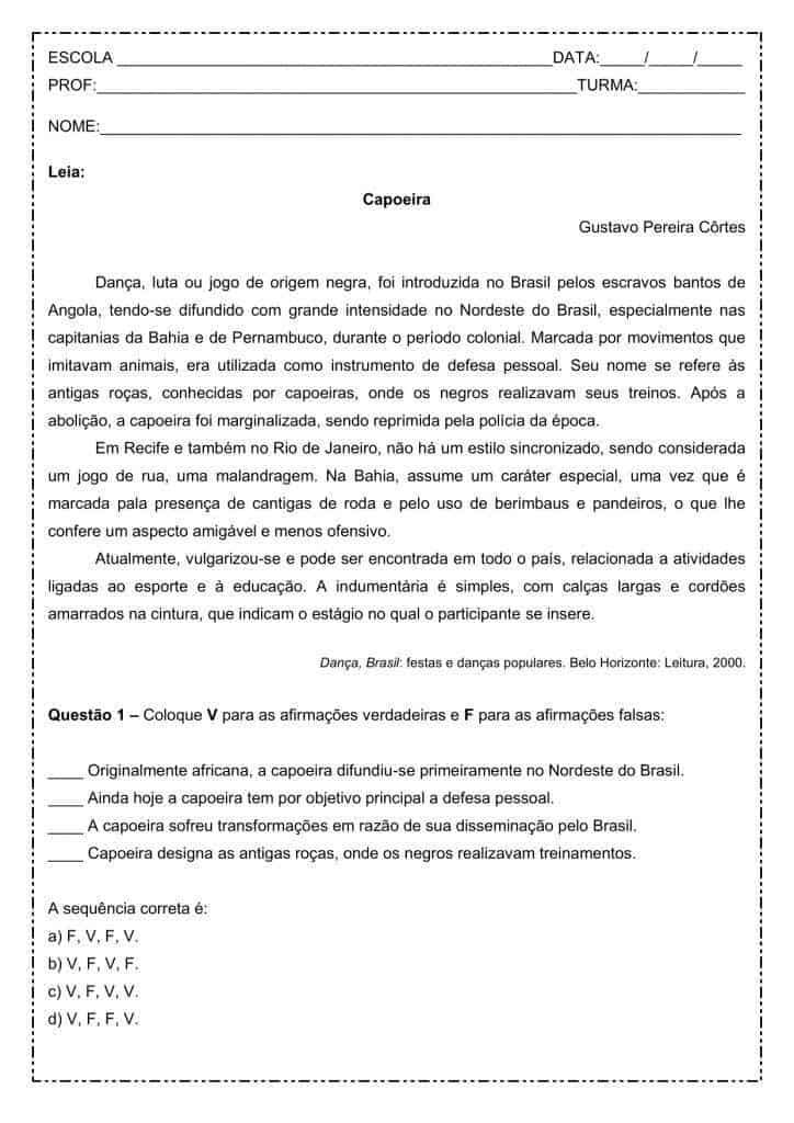 Interpretação de texto: Capoeira - 2º ano do ensino médio