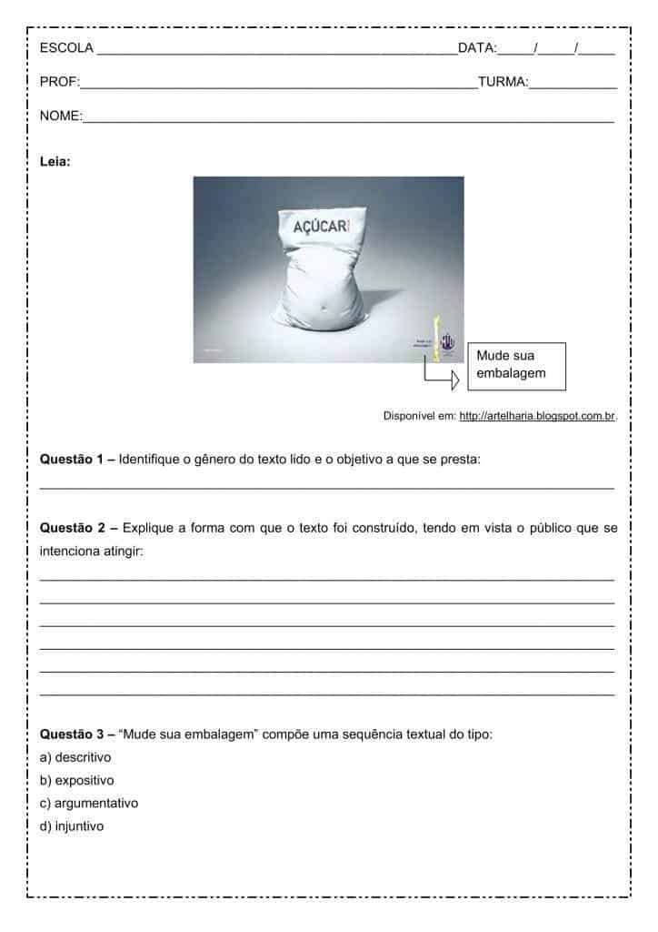 Interpretação de texto: Mude sua embalagem - 9º ano