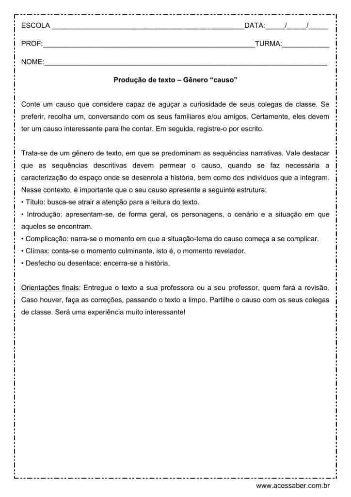 Produção de texto: Gênero Causo - 1º ano do ensino médio