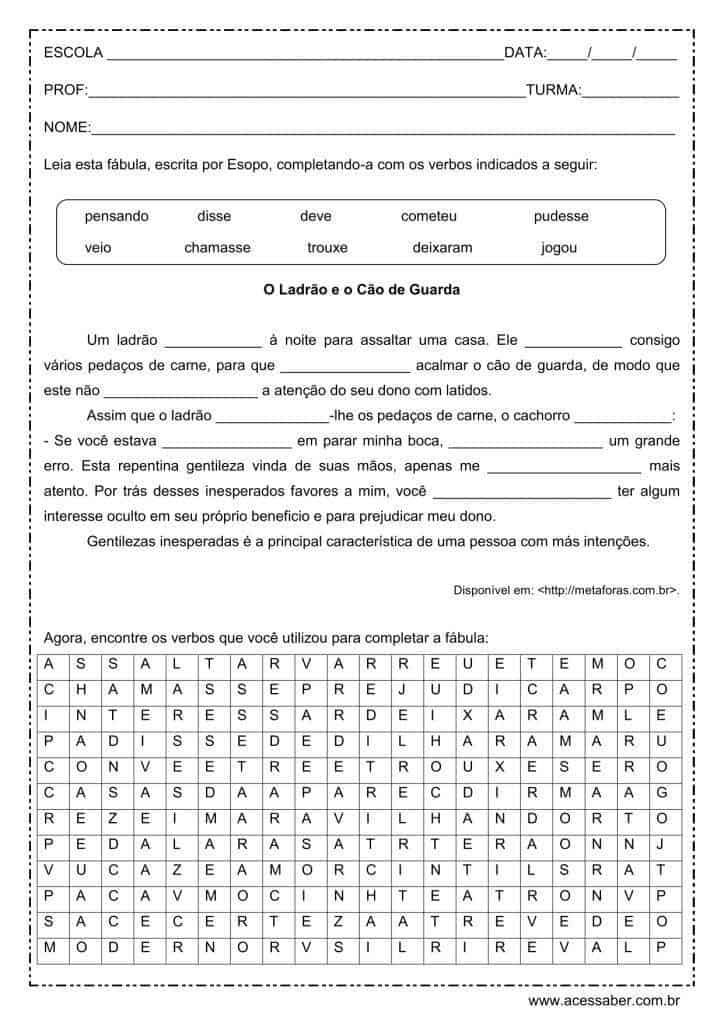 Atividade de português: Verbos - 6º ano