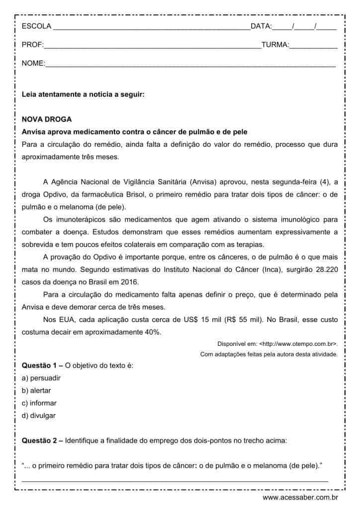 Interpretação de texto: Gênero notícia - 8º ano